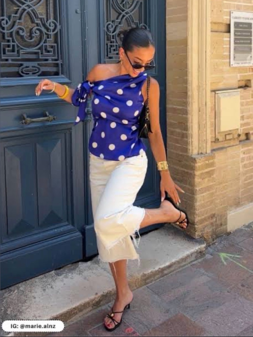 🔥🔥Zara Polka Dot One-Shoulder Blue Top